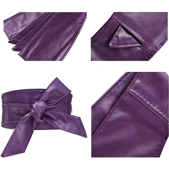 Woman Wide PU Leather Belt Obi Belt Self Tie Cinch Belt Wrap Around Bowknot